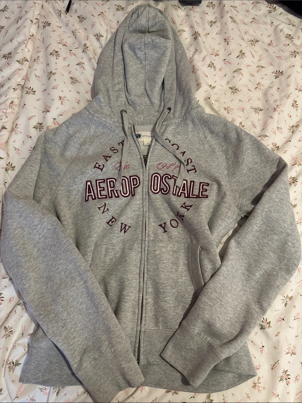 Aeropostale Light Gray Zip-Up Hoodie with Maroon Logo